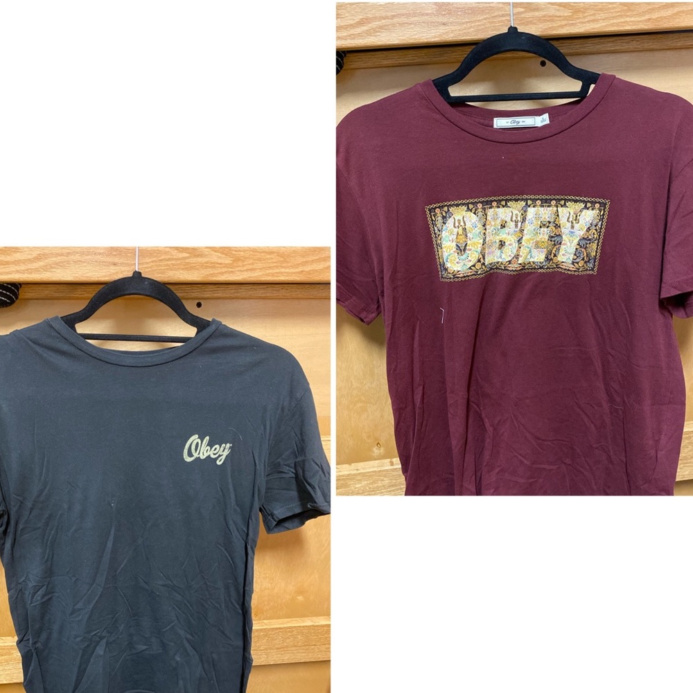 Two women’s OBEY t-shirts
